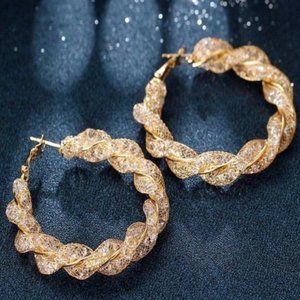 NEW TWISTED GOLD HOOP EARRINGS